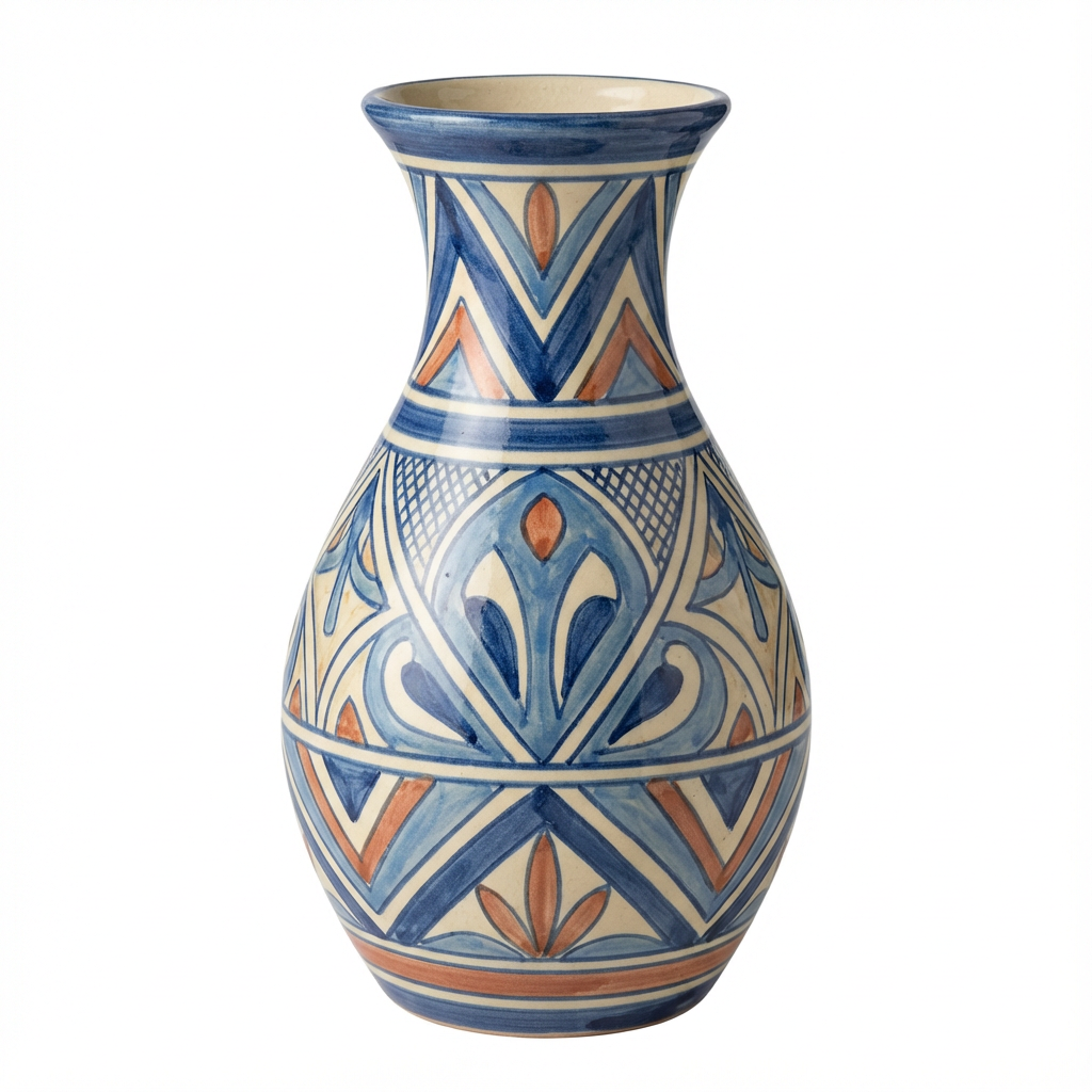 Blue & White Moroccan Geometric Hand-Painted Ceramic Vase