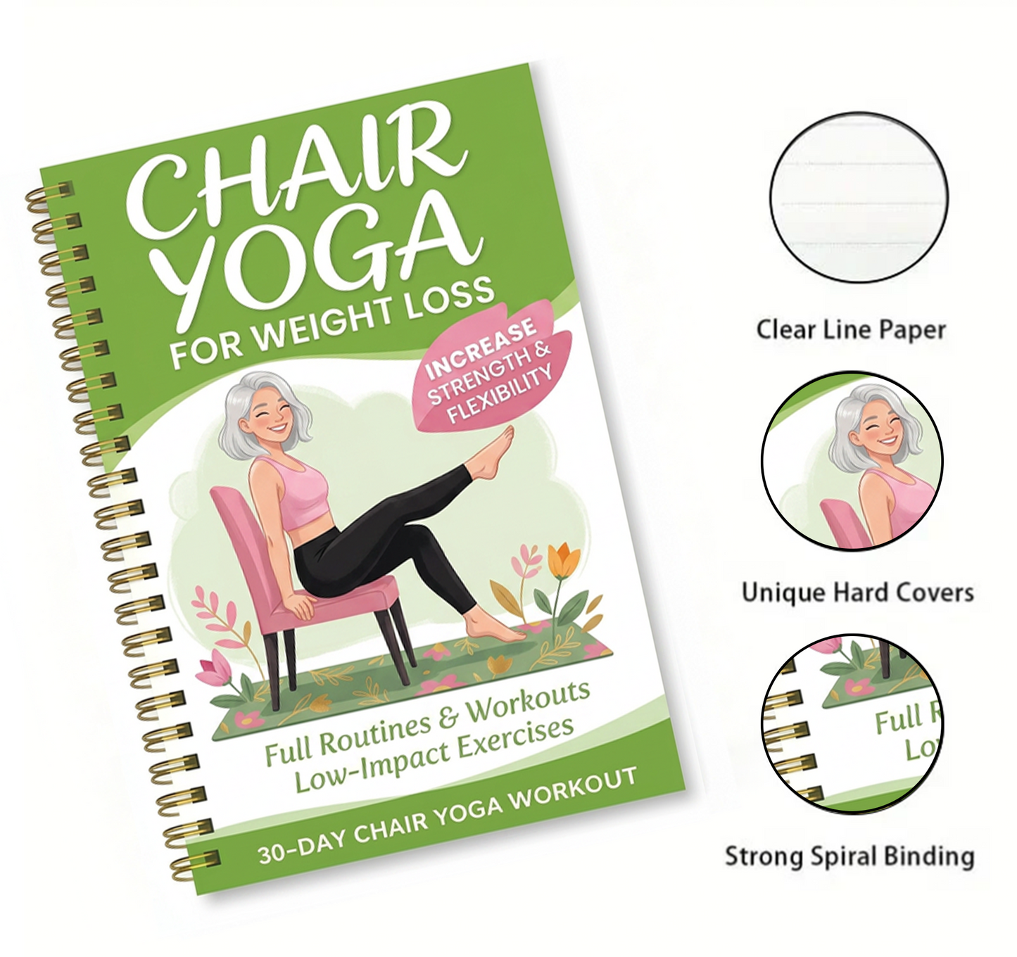 30-Day Chair Yoga Weight Control Spiral-Bound Notebook & Step-by-Step Exercise Guide