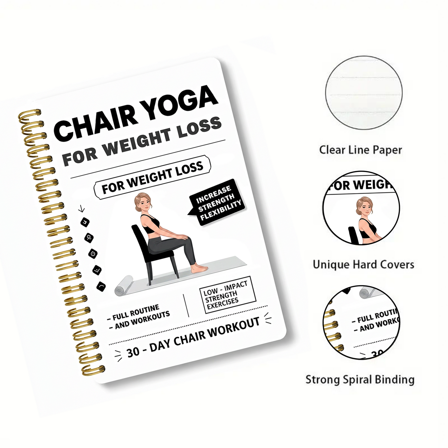 30-Day Chair Yoga Weight Control Spiral-Bound Notebook & Step-by-Step Exercise Guide