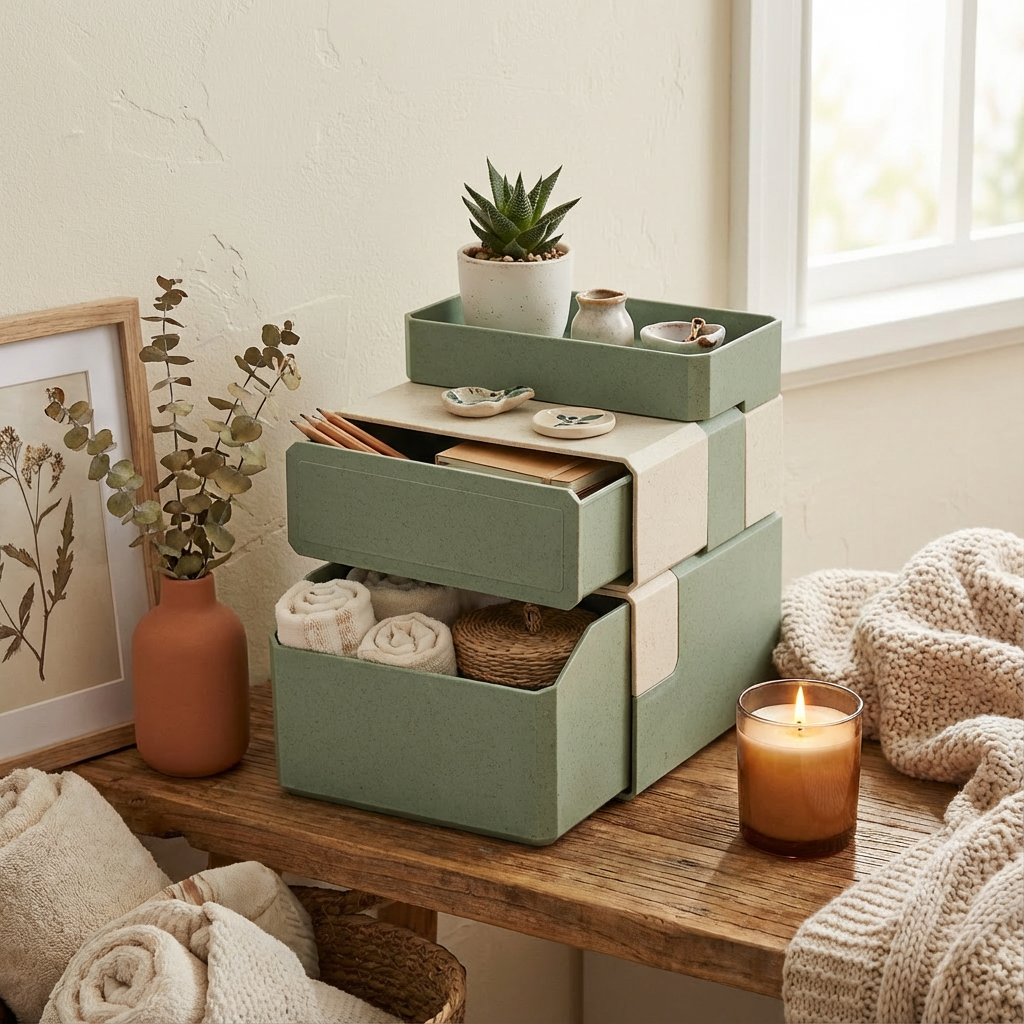 Modular Stackable Desktop Storage Organizer with Drawer & Tray — Medium