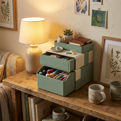 Modular Stackable Desktop Storage Organizer with Drawer & Tray — Medium