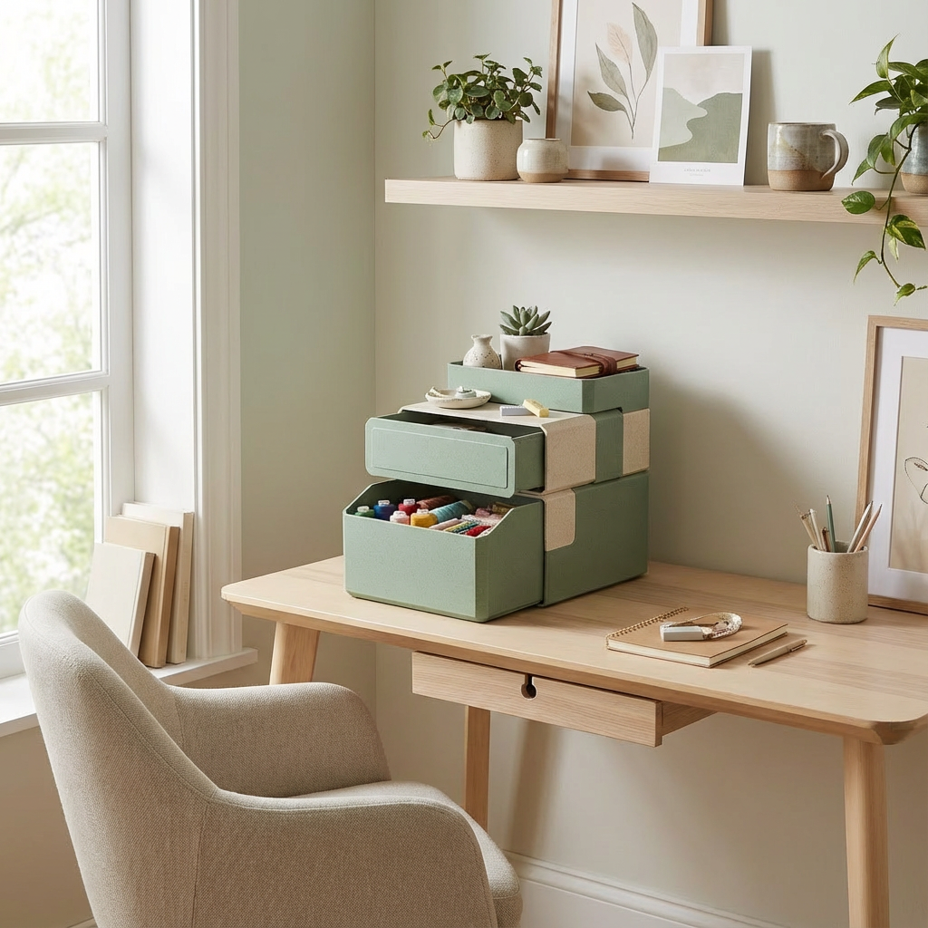 Modular Stackable Desktop Storage Organizer with Drawer & Tray — Medium