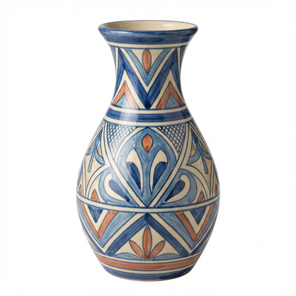 Blue & White Moroccan Geometric Hand-Painted Ceramic Vase