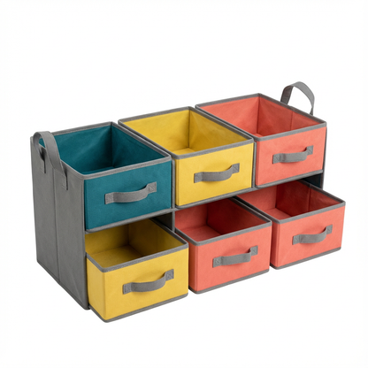 Stackable Fabric Storage Cubes Set with Handles — 6-Pack