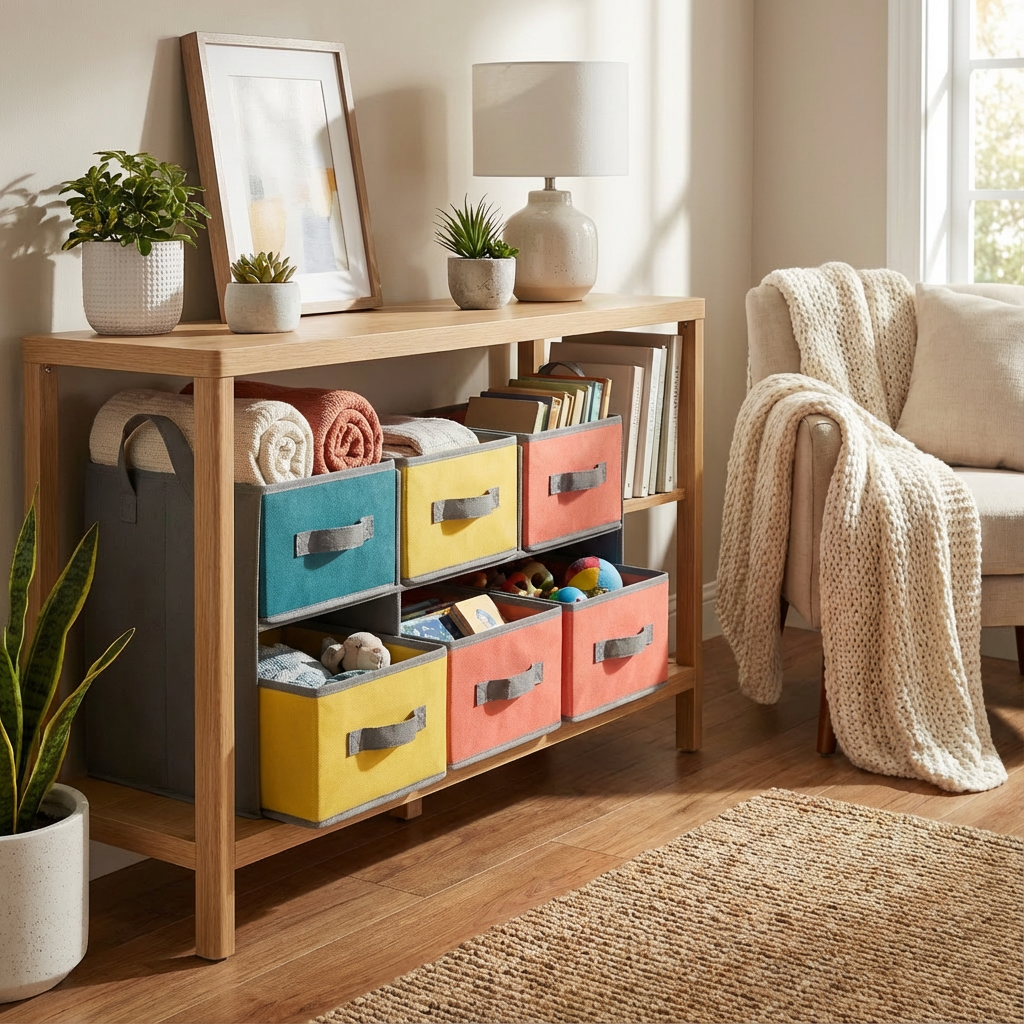 Stackable Fabric Storage Cubes Set with Handles — 6-Pack