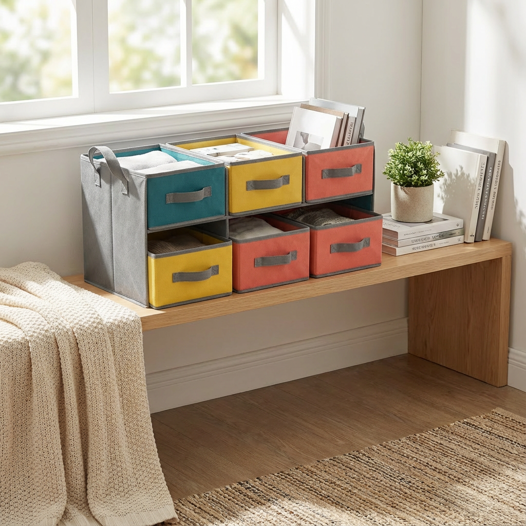 Stackable Fabric Storage Cubes Set with Handles — 6-Pack