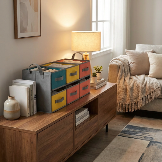 Stackable Fabric Storage Cubes Set with Handles — 6-Pack