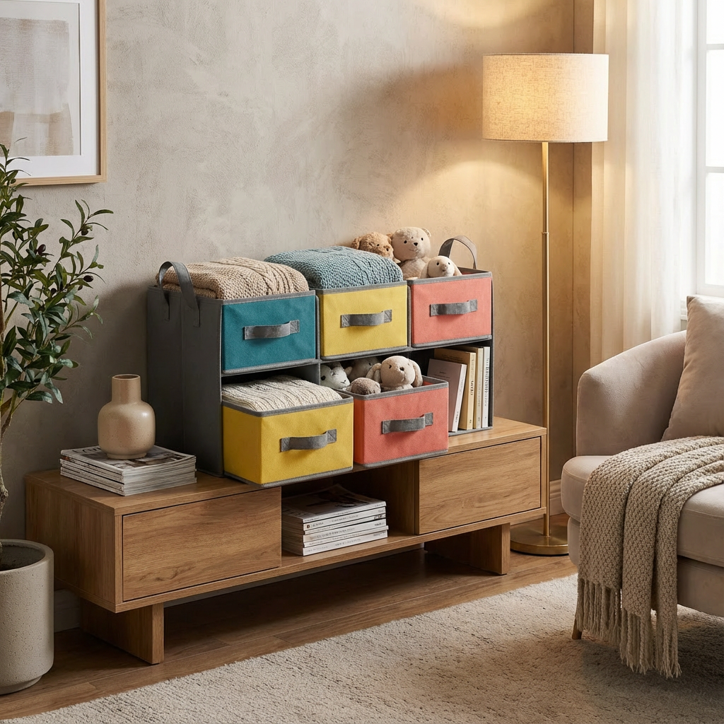 Stackable Fabric Storage Cubes Set with Handles — 6-Pack