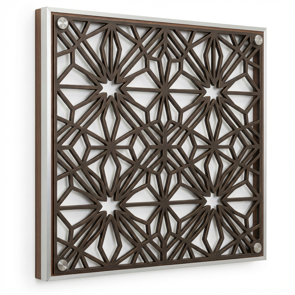 Star Lattice Geometric Metal Wall Art Panel (Bronze/Silver Frame) — Medium