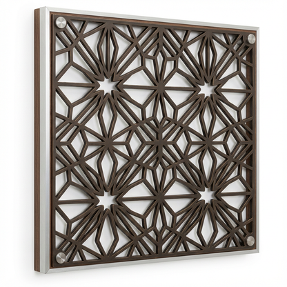 Star Lattice Geometric Metal Wall Art Panel (Bronze/Silver Frame) — Medium