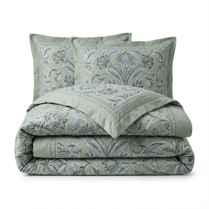 Harbor Bloom “Sage Blossom” Embroidered-Look Comforter Set (Queen), 3-Piece