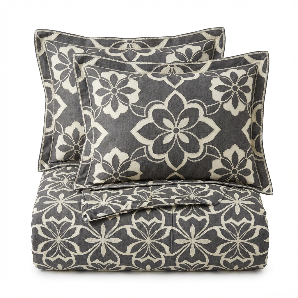 Harbor Bloom “Dusk Gray Lattice” Geometric Comforter Set (Queen), 3-Piece