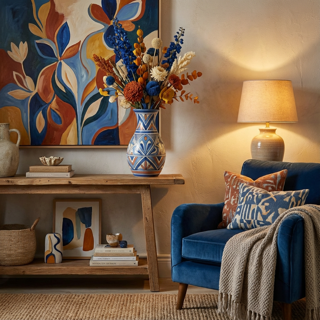 Blue & White Moroccan Geometric Hand-Painted Ceramic Vase