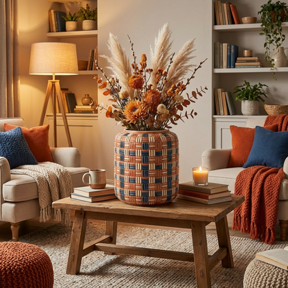 Woven Harbor Textured Ceramic Cachepot (Terracotta/Cream/Navy)