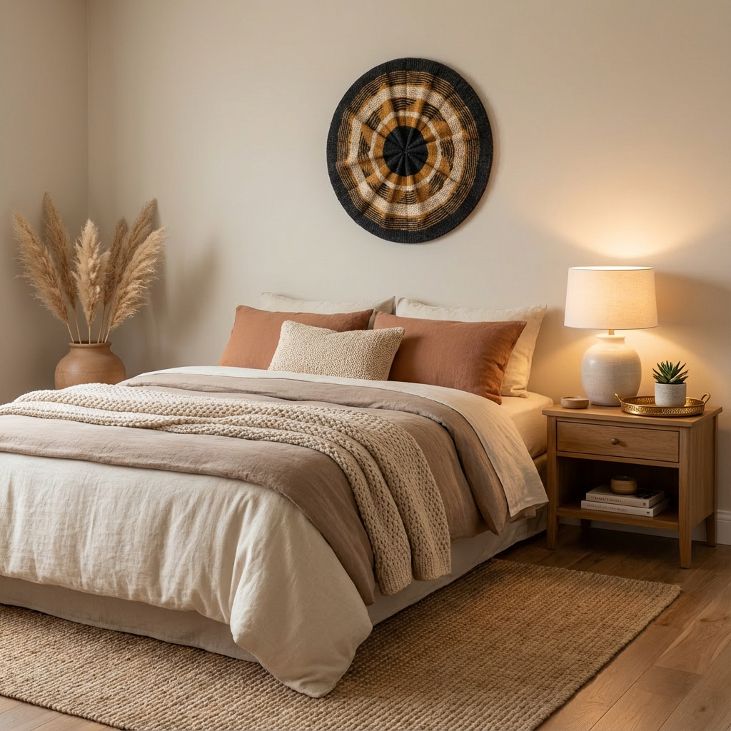 Sahara Rings Round Woven Wall Basket Wall Décor (Black/Tan/Ivory) — Medium-Large