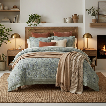 Harbor Bloom “Sage Blossom” Embroidered-Look Comforter Set (Queen), 3-Piece