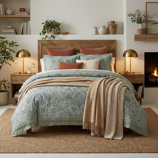 Harbor Bloom “Sage Blossom” Embroidered-Look Comforter Set (Queen), 3-Piece