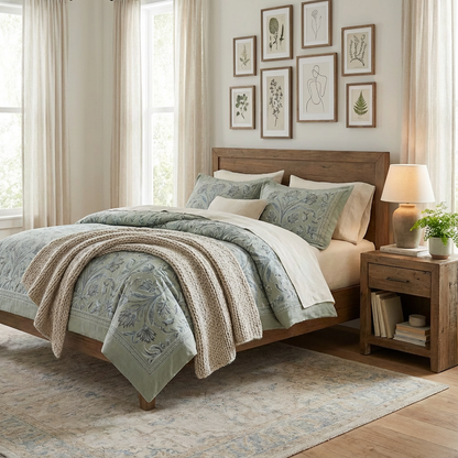 Harbor Bloom “Sage Blossom” Embroidered-Look Comforter Set (Queen), 3-Piece