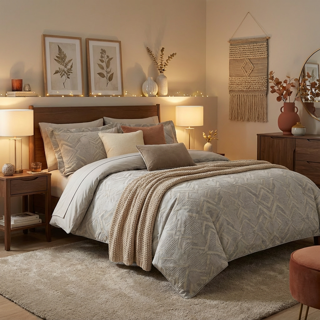 Harbor Bloom “Mist Silver Diamond” Geometric Jacquard-Style Comforter Set (Queen), 3-Piece