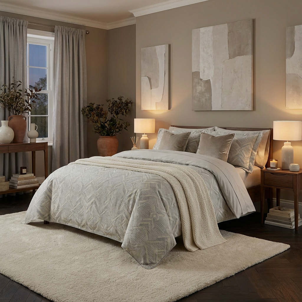 Harbor Bloom “Mist Silver Diamond” Geometric Jacquard-Style Comforter Set (Queen), 3-Piece