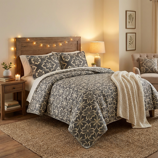 Harbor Bloom “Dusk Gray Lattice” Geometric Comforter Set (Queen), 3-Piece