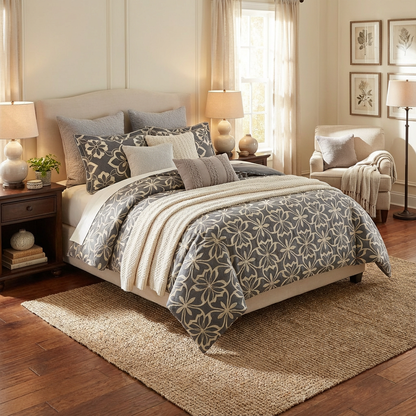 Harbor Bloom “Dusk Gray Lattice” Geometric Comforter Set (Queen), 3-Piece
