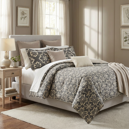 Harbor Bloom “Dusk Gray Lattice” Geometric Comforter Set (Queen), 3-Piece