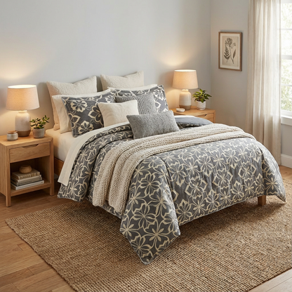 Harbor Bloom “Dusk Gray Lattice” Geometric Comforter Set (Queen), 3-Piece