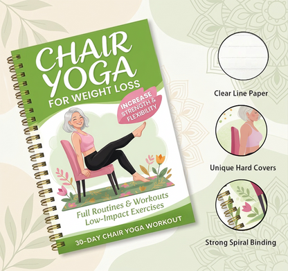 30-Day Chair Yoga Weight Control Spiral-Bound Notebook & Step-by-Step Exercise Guide