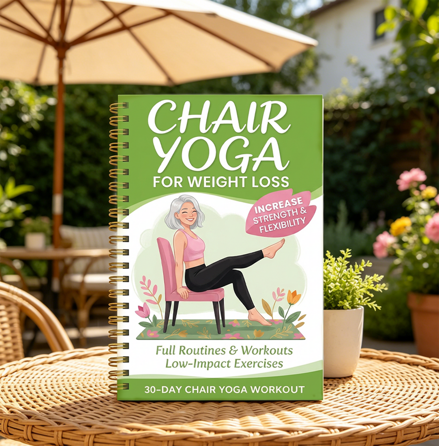 30-Day Chair Yoga Weight Control Spiral-Bound Notebook & Step-by-Step Exercise Guide