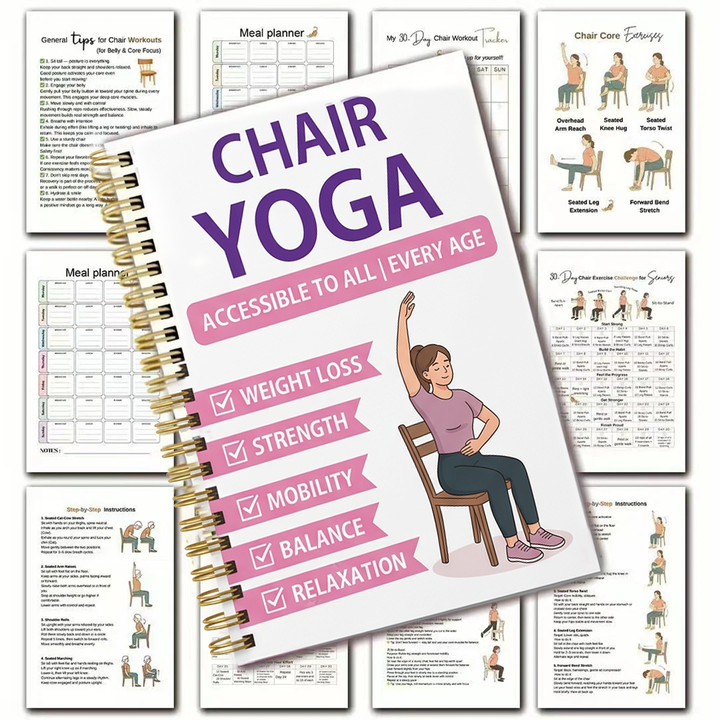 30-Day Chair Yoga Weight Control Spiral-Bound Notebook & Step-by-Step Exercise Guide