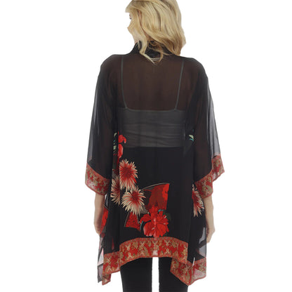 Citron Chrysanthemum-Print Kimono Red/Black