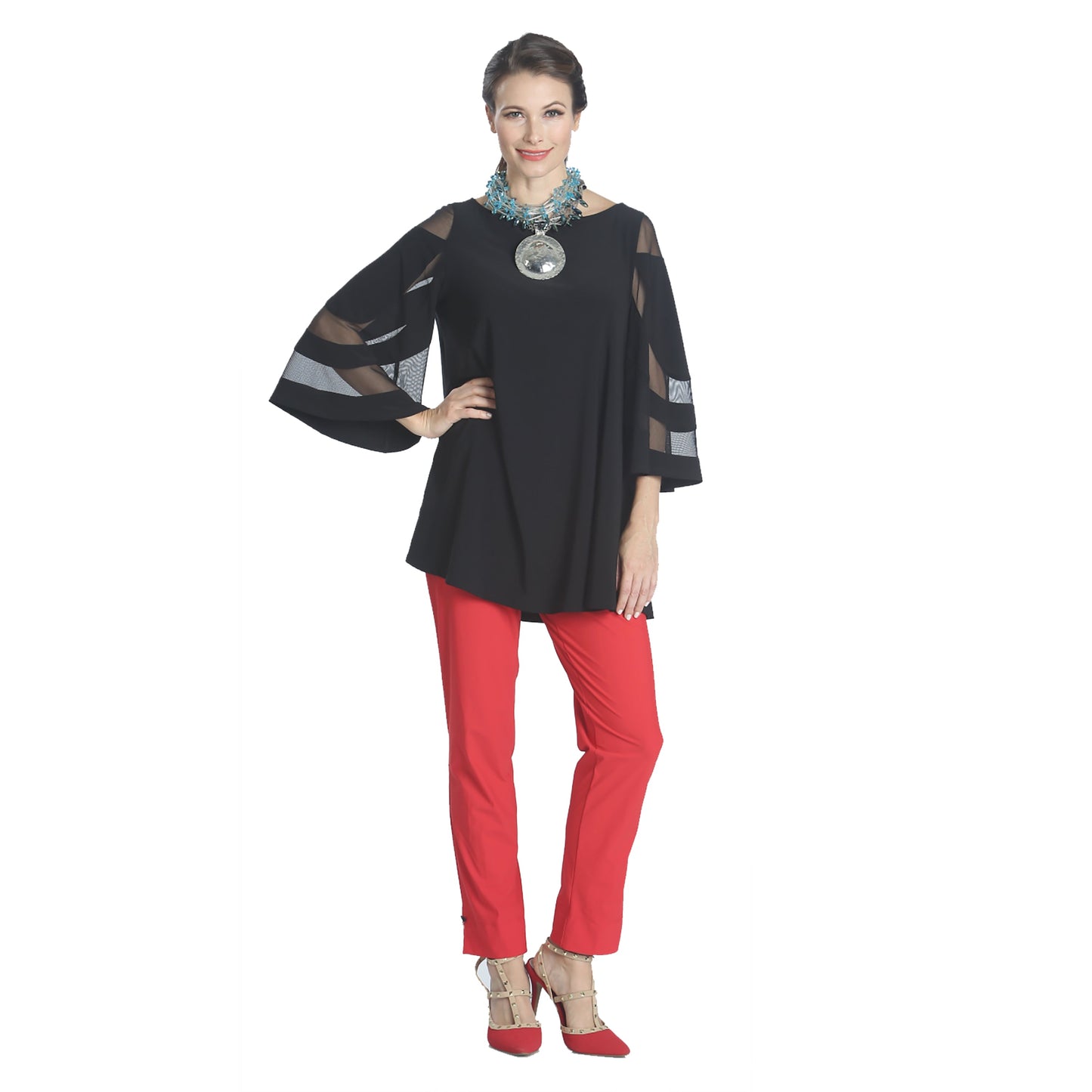 IC Collection Mesh Sleeve Tunic in Black