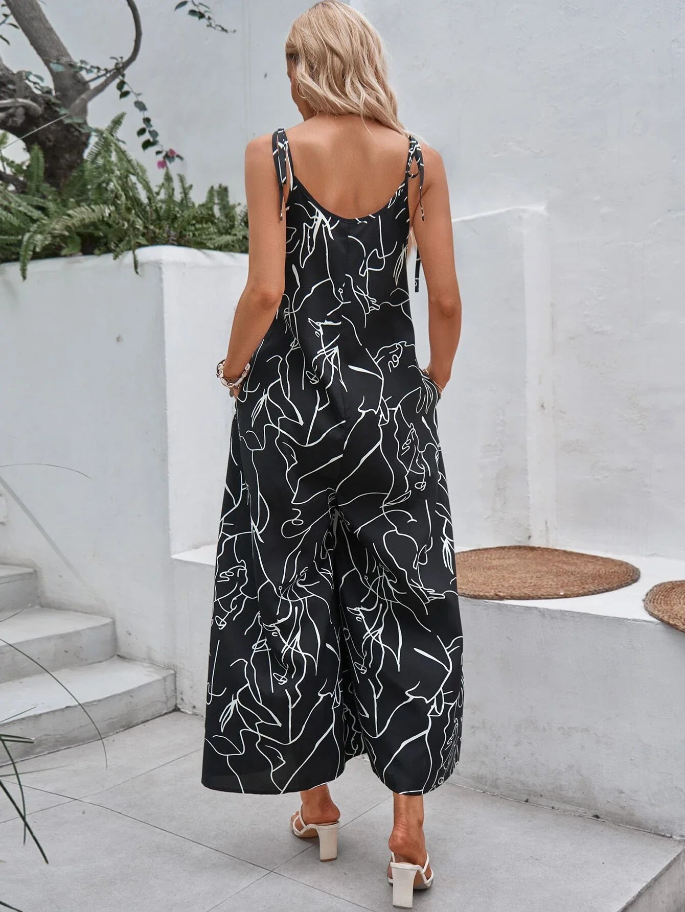 Allover Print Slant Pocket Cami Jumpsuit