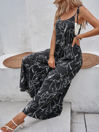 Allover Print Slant Pocket Cami Jumpsuit