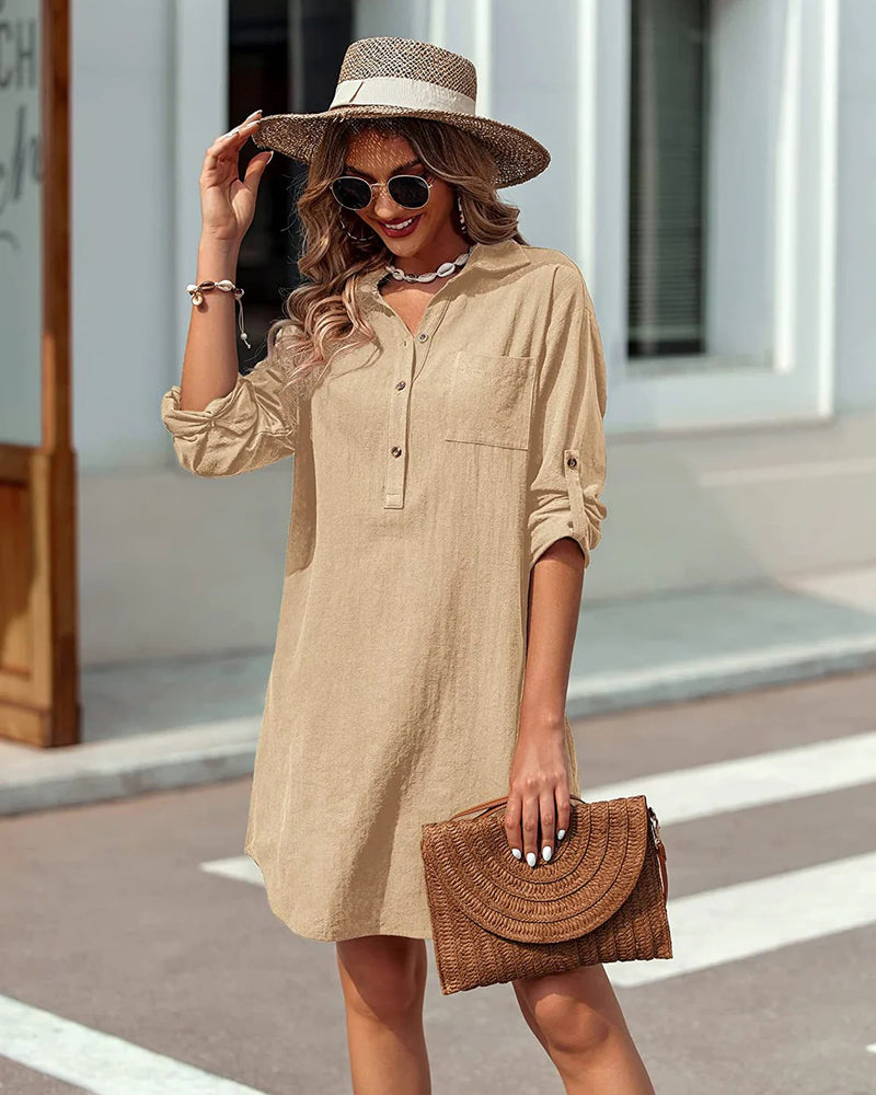 Linen Henley Tunic Top Summer Beach Coverup