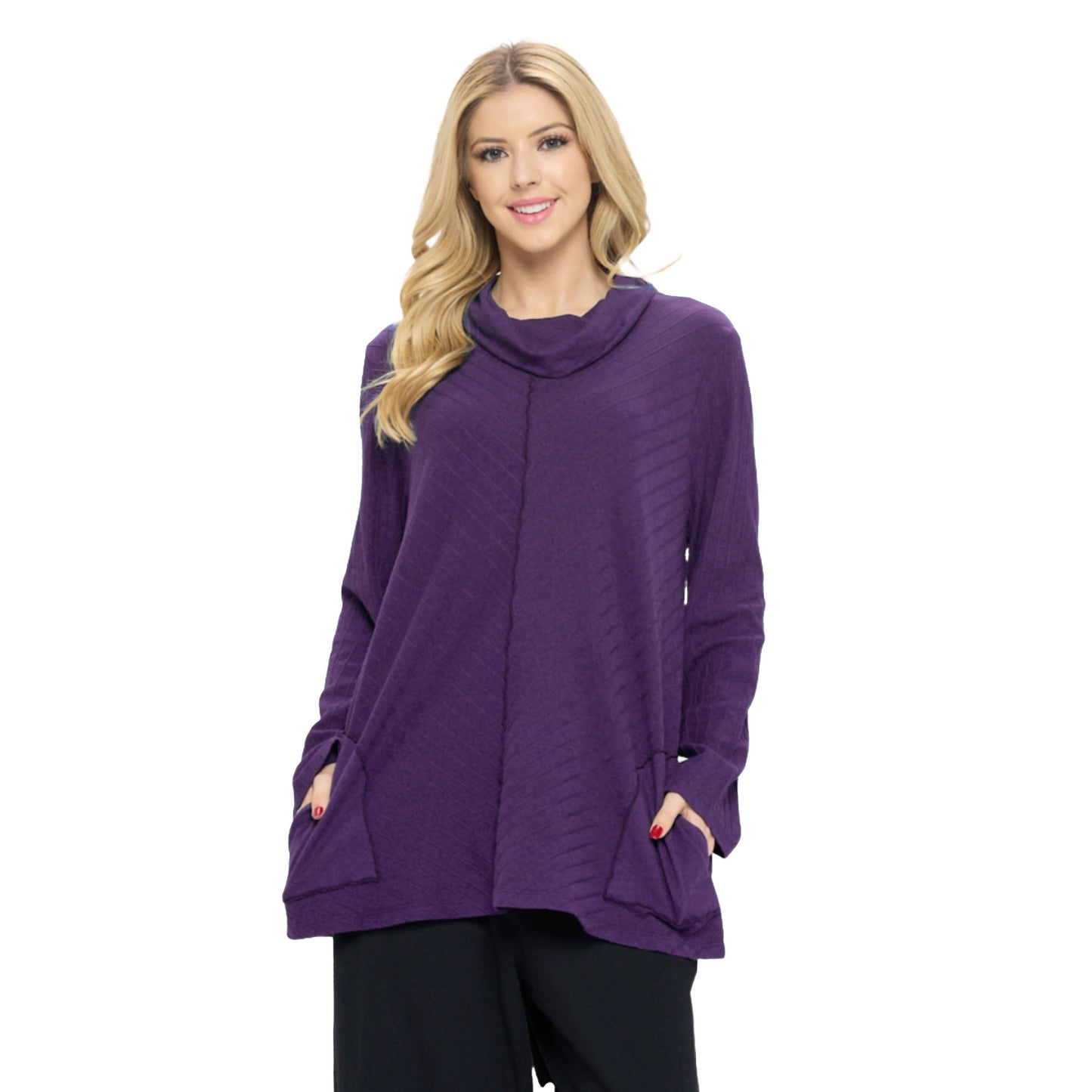 Focus Diagonal Rib Mock Neck Tunic in Blackberry