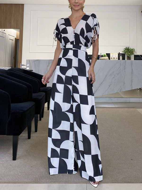 Fashion Geometric Print Wide Leg Jumpsuit