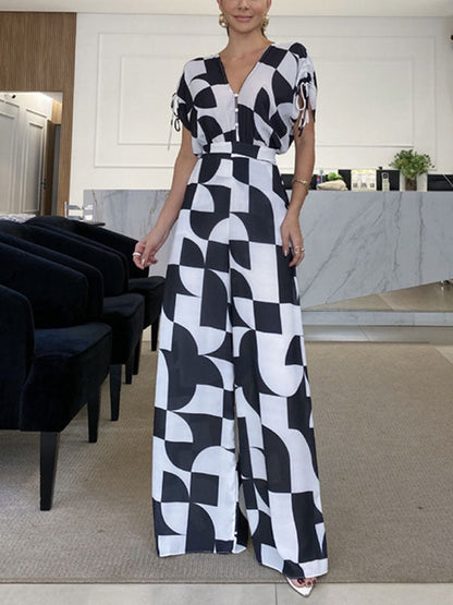 Fashion Geometric Print Wide Leg Jumpsuit