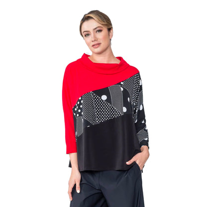 IC Collection Runway Colorblock Tunic Top in Red