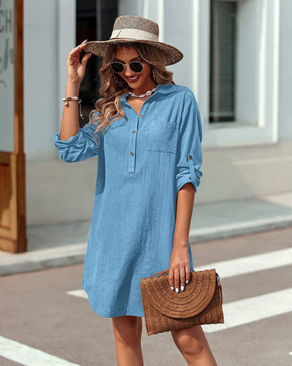 Linen Henley Tunic Top Summer Beach Coverup