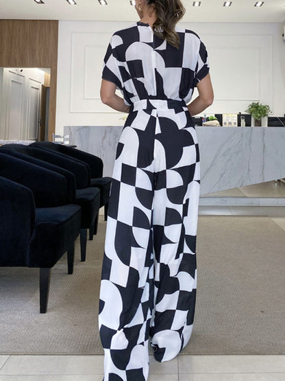 Fashion Geometric Print Wide Leg Jumpsuit