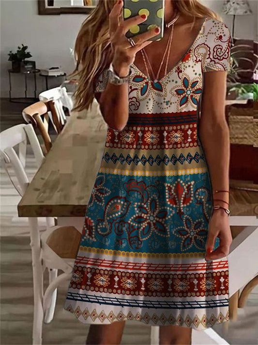 Boho Ethnic Paisley Print Midi Dress