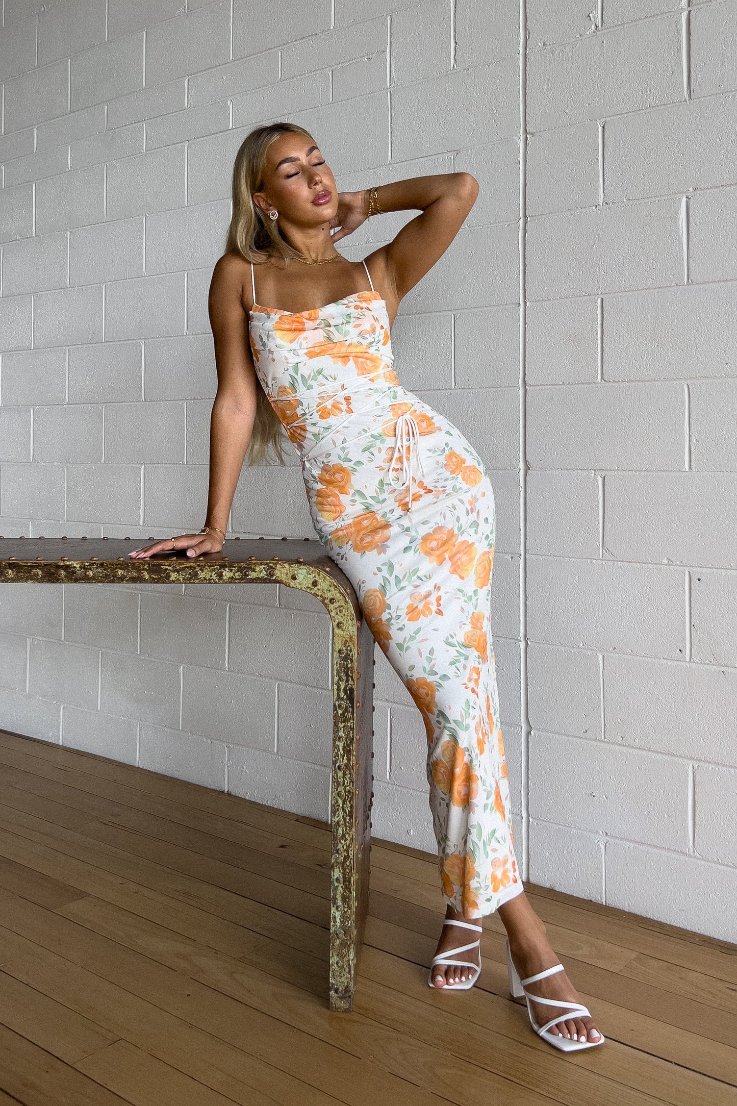 Bloom Floral Maxi Dress - White/Orange