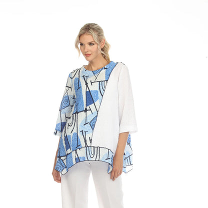 Moonlight Abstract Tunic Top in Blue Hues, Black & White