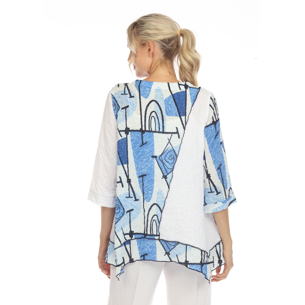 Moonlight Abstract Tunic Top in Blue Hues, Black & White