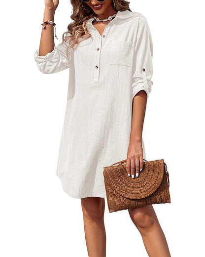 Linen Henley Tunic Top Summer Beach Coverup