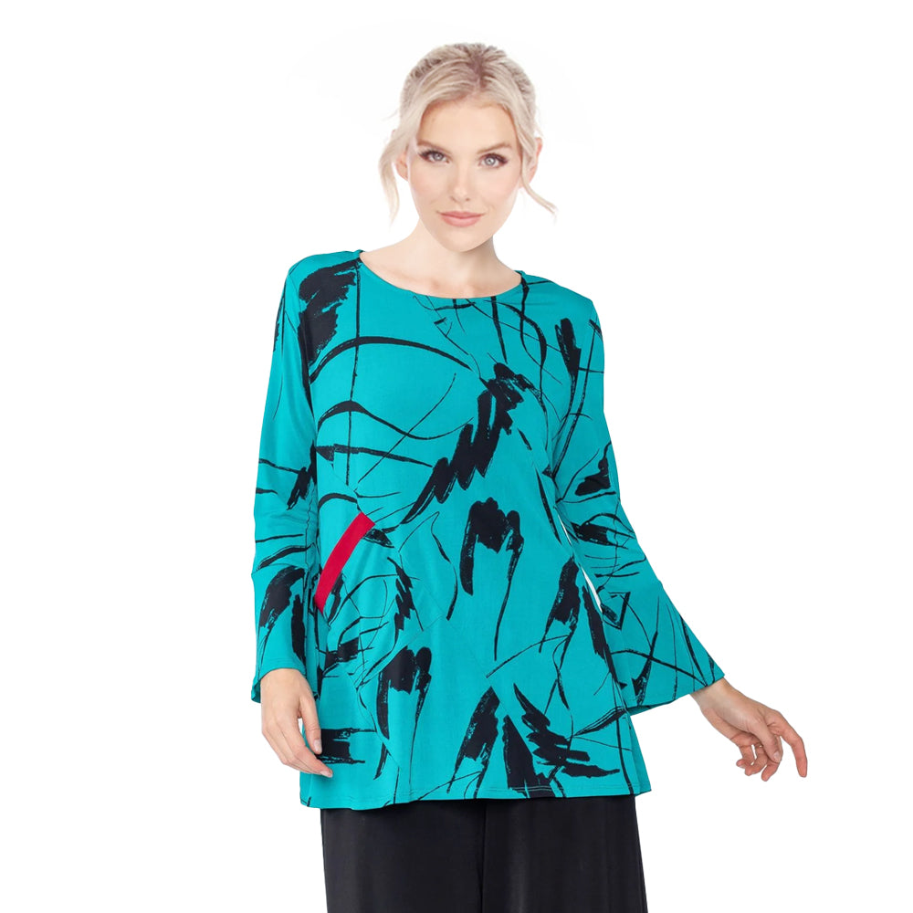 IC Collection Abstract Print Tunic Top in Teal