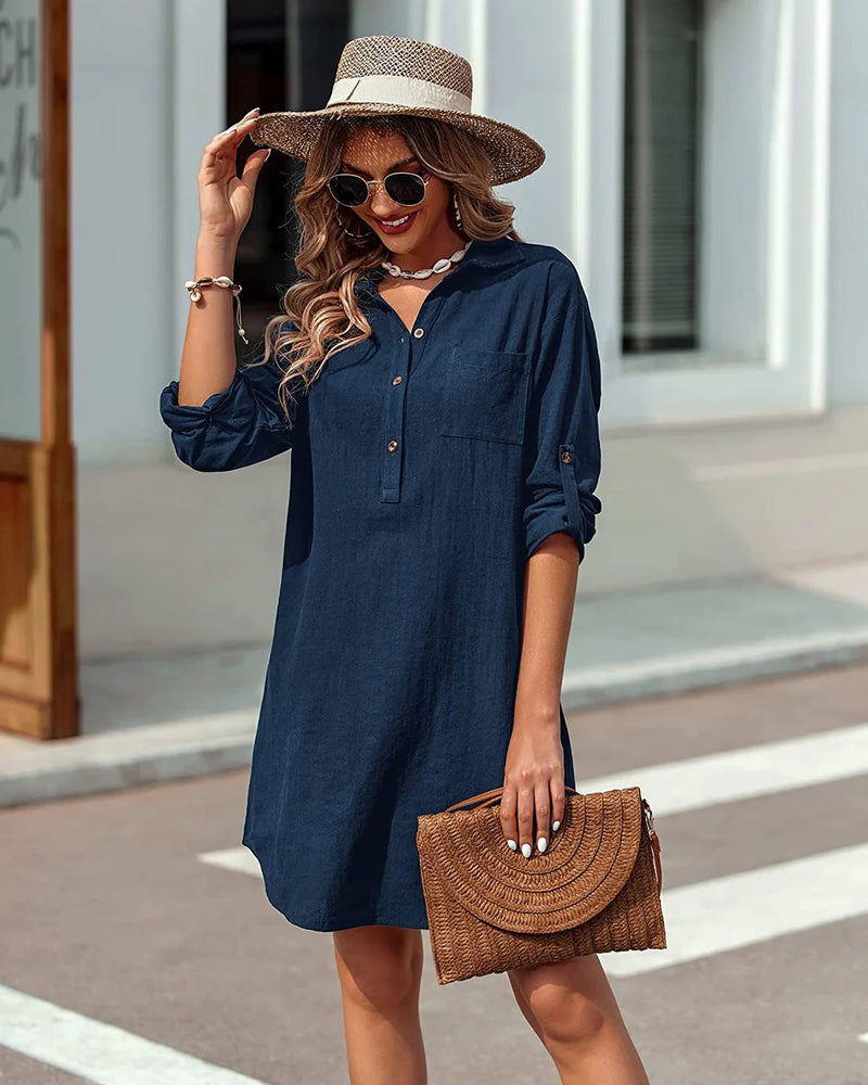 Linen Henley Tunic Top Summer Beach Coverup