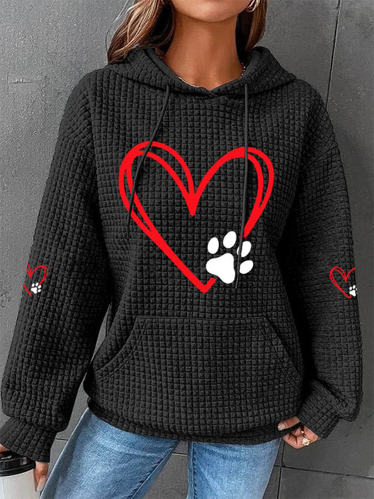 Women's Dog Paw Heart Dog Lovers Casual Waffle Hoodie